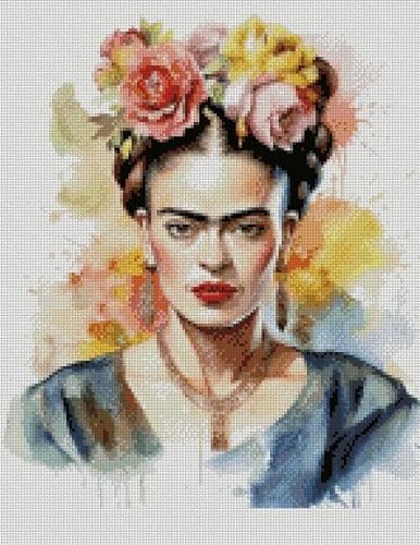 Frida Portrait (3) Kreuzstich-Set, 14 ct Baumwolle, 150 x 200 Stiche, 26 x 37 cm, Baumwolle, Promi-Künstler, Porträt, Kreuzstich-Set von max stitch design