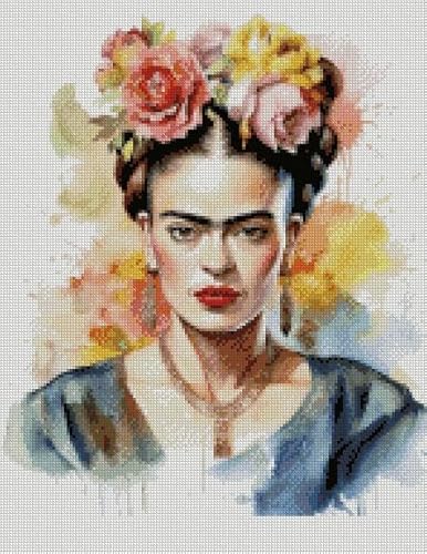 max stitch design Kreuzstich-Set Frida (3), 14 Karat Baumwolle, 150 x 200 Stiche, 26 x 37 cm, gezählte Baumwolle, Promi-Künstler, Portrait, Kreuzstich-Sets für Erwachsene, nicht faltbar von max stitch design