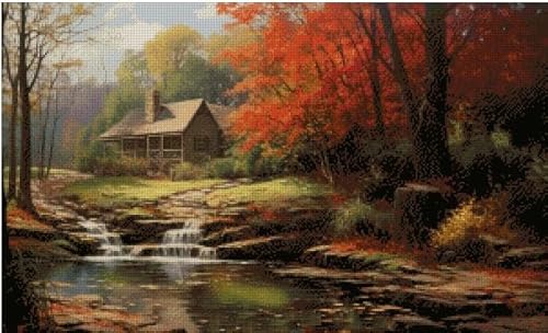 House in Woods Kreuzstich-Zählmuster, 14-fädig, 100 % Baumwolle, 300 x 150 Stiche, 54 x 27 cm, Baumwoll-Zählmuster-Kreuzstich-Set, Landschaft 14 Karat House in Woods Kreuzstich-Zählmuster, 14-fädig, 100 % Baumwolle, 300 x 150 Stiche, 54 x 27 cm, Baumwoll-Zählmuster-Kreuzstich-Set, Landschaft 14 Karat von max stitch design