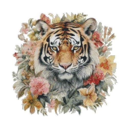 Kreuzstich-Set in me, Der Tiger schnüffelt die Rose, gezählte Kreuzstich-Set, 14 Karat Baumwolle, 150 x 150 Stiche, 26 x 26 cm, gezählte Baumwolle, Tiger und Blume Kreuzstich-Set in me, Der Tiger schnüffelt die Rose, gezählte Kreuzstich-Set, 14 Karat Baumwolle, 150 x 150 Stiche, 26 x 26 cm, gezählte Baumwolle, Tiger und Blume von max stitch design