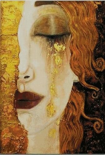 Portrait, Klimt Ölgemälde mit Zählmuster, Baumwolle, Kreuzstich, 100 % Baumwolle, 14 Stück, 200 x 277 Stiche, 36 x 50 cm, Baumwoll-Portrait-Kreuzstich-Set von max stitch design