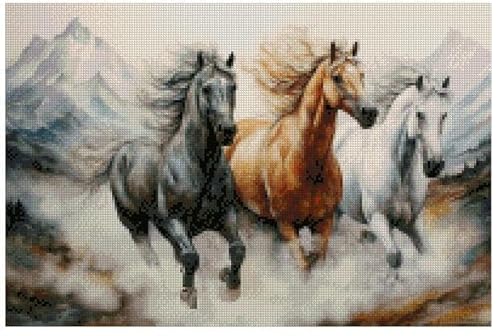 Kreuzstich-Set, 3 laufende Pferde, 100 % Baumwolle, 200 x 130 Stiche, 36 x 23 cm, Kreuzstich-Set mit Pferden von max stitch design