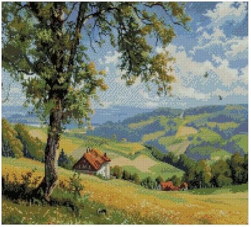Kreuzstich-Set, Landschaft, Landschaft, gezählte Baumwolle, 200 x 180 Maschen, 36 x 32 cm, Kreuzstich, Landschaft im Land, DIY Muster von max stitch design