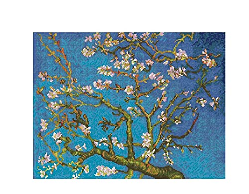 Kreuzstich-Set, Mandelblüte, Baumwolle, für alle Dekorationen, zum Selbermachen, Kreuzstich, 14 Zählmuster, 220 x 170 Stiche, 50 x 41 cm von max stitch design