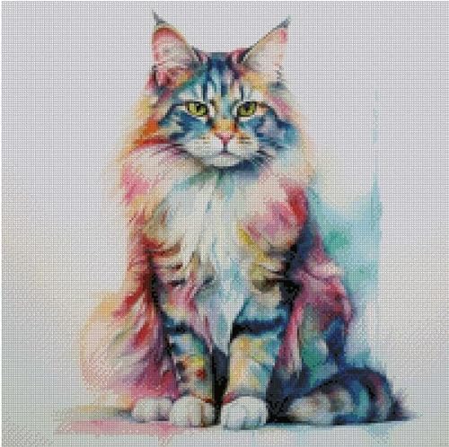 Kreuzstich-Set, Motiv: Katze in Farbe, 100 % Baumwolle, 200 x 200 Stiche, 36 x 36 cm, 14 Karat, gezählte Katze von max stitch design