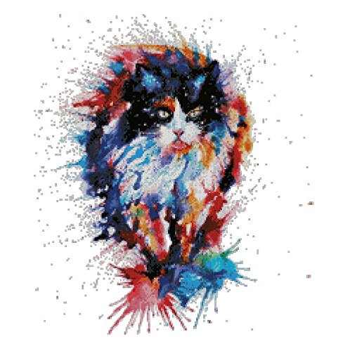 Kreuzstich-Set, Motiv: Katze in spritzigen Farben, 200 x 228 Stiche, 47 x 52 cm von max stitch design