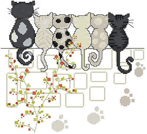 Kreuzstich-Set "Waiting Cats", Baumwolle, 14 Karat, 139 x 127 Stiche, 35,2 x 33 cm, einfache Katze, Kreuzstich-Set von max stitch design