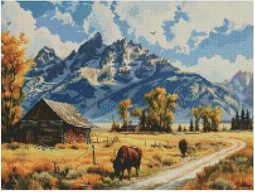 Kreuzstich-Set "Autumn Around Rocky Mountain", 100 % Baumwolle, 200 x 150 Stiche, 36 x 26 cm, gezählte Landschaft, Baumwolle, Kreuzstich-Set für fortgeschrittene Erfahrungen von max stitch design