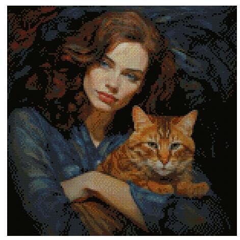Kreuzstich-Set "Dame mit Katze", 100 % Baumwolle, 150 x 150 Stiche, 26 x 26 cm, Kreuzstich-Set mit Personen und Katze von max stitch design