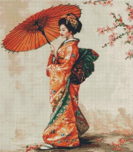 Kreuzstich-Set "Lady in Kimono", 14 Karat, 200 x 200 Stiche, 36 x 36 cm, Baumwolle, Kreuzstich-Set von max stitch design
