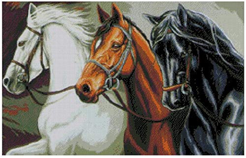 Kreuzstich-Set für Pferde, 3 Pferde, 14 Karat, ägyptische Baumwolle, 270 x 172 Stiche, 59 x 41 cm Baumwoll-Kreuzstich-Set von Max Stitch Design