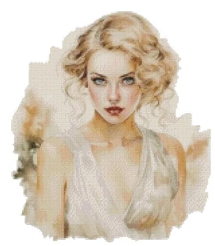 max stitch design Blonde Beauty Kreuzstich-Set, ägyptische Baumwolle, 100 % Baumwolle, 150 x 170 Stich, 26 x 28 cm, Kreuzstich-Set nach Zählmuster von max stitch design