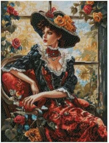 max stitch design Kreuzstich-Set ""Lady in Hat"", 14-fädiger Aida-Stoff, 100 % Baumwollgarn, 150 x 200 Stiche, 26 x 36 cm, Kreuzstich-Set aus Baumwolle von max stitch design