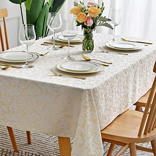 maxmill Jacquard-Tischdecke mit Damast-Muster, auslaufsicher, knitterfrei, schwer, weich, Tischdecke für Küche, Esstisch, Outdoor, Picknick, rechteckig, 132 x 178 cm, Beige maxmill Jacquard-Tischdecke mit Damast-Muster, auslaufsicher, knitterfrei, schwer, weich, Tischdecke für Küche, Esstisch, Outdoor, Picknick, rechteckig, 132 x 178 cm, Beige von maxmill
