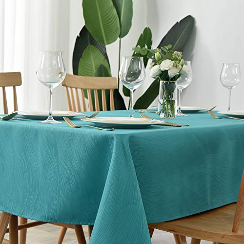 maxmill Jacquard-Tischdecke, Wirbel-Design, auslaufsicher, knitterfrei, wasserabweisend, schwer, weich, dekorativer Stoff-Tischbezug für den Außen- und Innenbereich, quadratisch, 132 x cm, Blaugrün von maxmill