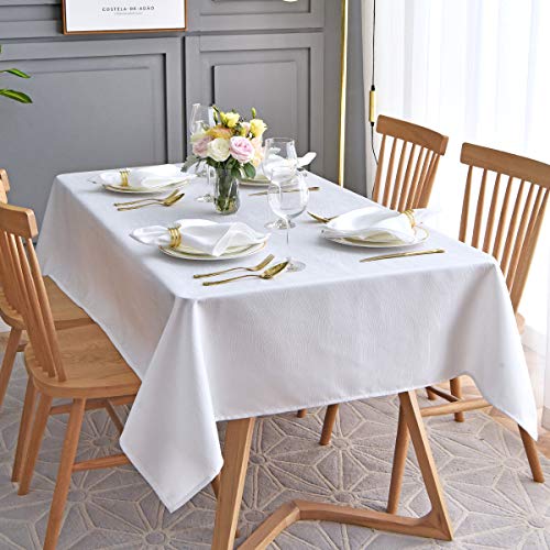 maxmill Jacquard-Tischdecke mit Wellenmuster, wasserdicht, knitterfrei, schwer, weich, dekorativer Stoff, Tischabdeckung für den Außen- und Innenbereich, rechteckig, 152,4 x 277,8 cm, Weiß von maxmill