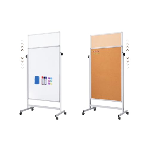 Doppelseitiges Korkbrett, 80 x 120 cm, große Korktafel für Büro, tragbare, doppelseitige trocken abwischbare Tafel auf Rädern, höhenverstellbare Staffelei, Whiteboard für Zuhause, Schule, Büro Doppelseitiges Korkbrett, 80 x 120 cm, große Korktafel für Büro, tragbare, doppelseitige trocken abwischbare Tafel auf Rädern, höhenverstellbare Staffelei, Whiteboard für Zuhause, Schule, Büro von maxtek
