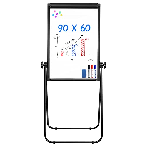 Mobiles Whiteboard – 90 x 60 cm, tragbare, magnetische, trocken abwischbare Tafel, Staffelei mit Flipchart-Haken (​Schwarz1) von maxtek