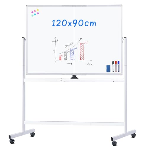 maxtek Rollendes Whiteboard auf Rädern, magnetisch, doppelseitig, Staffelei, Whiteboard, tragbar, trocken abwischbar, mit Ständer, mobile Stehtafel für Büro, Klassenzimmer (doppelseitig, 90 x 120 cm) maxtek Rollendes Whiteboard auf Rädern, magnetisch, doppelseitig, Staffelei, Whiteboard, tragbar, trocken abwischbar, mit Ständer, mobile Stehtafel für Büro, Klassenzimmer (doppelseitig, 90 x 120 cm) von maxtek