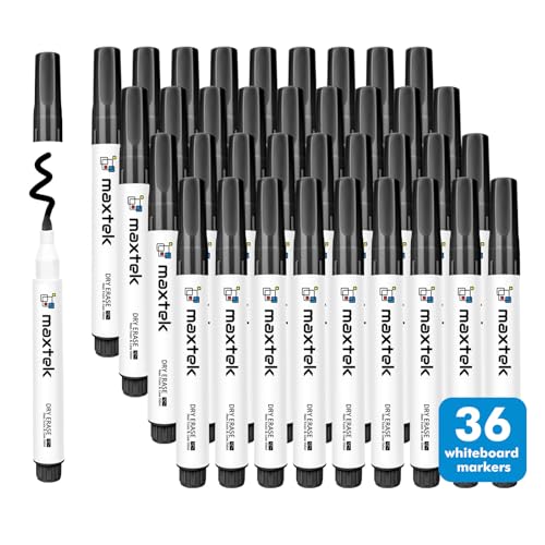 maxtek Whiteboard Marker, 36 Whiteboard Stifte Abwischbar, Rundspitze, ca. 2mm Linienbreite, Trocken und Rückstandsfrei Abwischbar von Whiteboards, Hohe Qualität, Schwarz maxtek Whiteboard Marker, 36 Whiteboard Stifte Abwischbar, Rundspitze, ca. 2mm Linienbreite, Trocken und Rückstandsfrei Abwischbar von Whiteboards, Hohe Qualität, Schwarz von maxtek