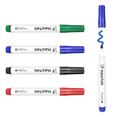 maxtek Whiteboard-Marker, Rundspitze, trocken abwischbare Stifte, 2 mm Linien, geruchsarm, Whiteboard-Marker, abwischbar, für Schule, Büro, Zuhause, 4 Stück maxtek Whiteboard-Marker, Rundspitze, trocken abwischbare Stifte, 2 mm Linien, geruchsarm, Whiteboard-Marker, abwischbar, für Schule, Büro, Zuhause, 4 Stück von maxtek