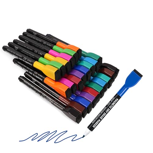 maxtek Whiteboard Stifte, Magnetische, Trocken Abwischbare Marker, Whiteboard Marker mit Feiner Spitze, Folienstift Abwischbar Geruchsarmer Erase Marker mit Radiergummi (12 Farben, 24 Stück) von maxtek