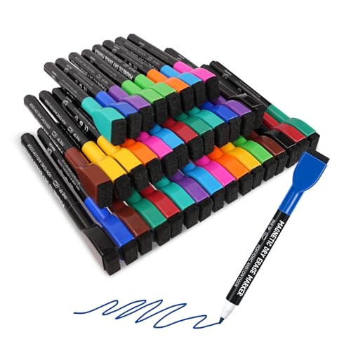 maxtek Whiteboard Stifte, Magnetische, Trocken Abwischbare Marker, Whiteboard Marker mit Feiner Spitze, Folienstift Abwischbar Geruchsarmer Erase Marker mit Radiergummi (12 Farben, 36) von maxtek