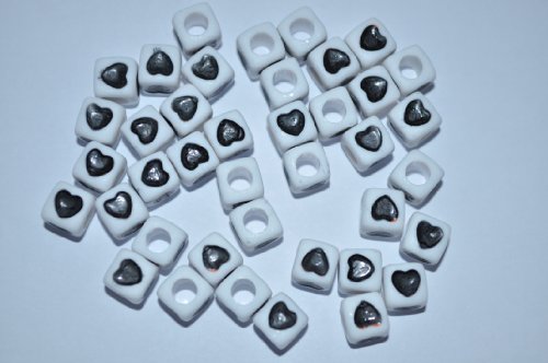 Acryl-Würfel-Perlen mit Herz-Vertiefung, 7 mm, 120 Stück, acryl, schwarz, 7 mm von maxum