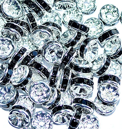 100 pcs silberfarbene Perlen Distanzhalter Strassstein, 8 mm, Schwarz, Güteklasse A+ von maxumbeads