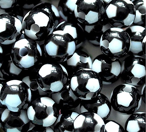 Fußball-Perlen, rund, Schwarz und Weiß, 8 mm, Acryl, 100 Stück von maxumbeads