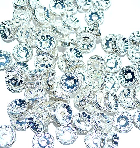 silbern 100 Stück Strass-Stein Distanzperlen, Rund, Klasse A glaskristall, klar, 10 mm, von maxumbeads