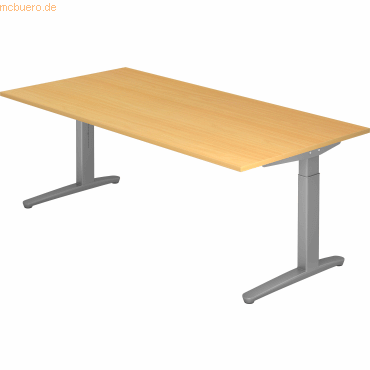mcbuero.de Schreibtisch C-Fuß 200x100cm Buche/Silber von mcbuero.de
