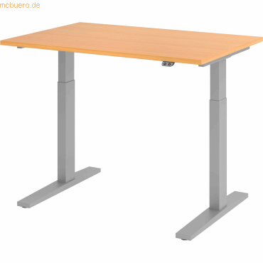 mcbuero.de Sitz-Steh-Schreibtisch elektrisch 120x80cm Buche/Silber mcbuero.de Sitz-Steh-Schreibtisch elektrisch 120x80cm Buche/Silber von mcbuero.de