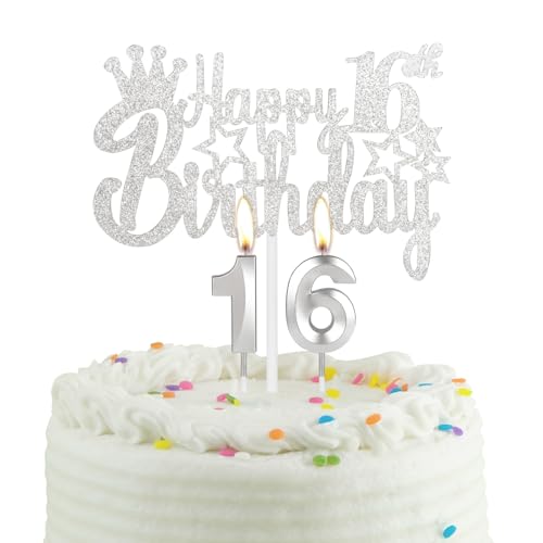 16-jähriges Silber Geburtstag Kuchen Kerze, Partykerze mit Tortenaufsatz, Silber Party Kerze Cake Topper für Jungen Mädchen Männer Frauen, 16 Geburtstag Dekoration, Hochzeitstag 16-jähriges Silber Geburtstag Kuchen Kerze, Partykerze mit Tortenaufsatz, Silber Party Kerze Cake Topper für Jungen Mädchen Männer Frauen, 16 Geburtstag Dekoration, Hochzeitstag von mciskin