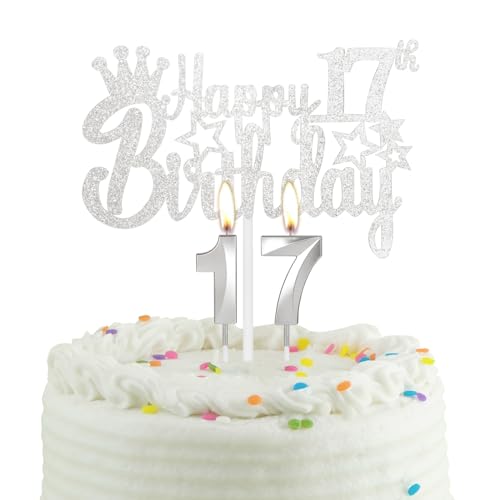 17-jähriges Silber Geburtstag Kuchen Kerze, Partykerze mit Tortenaufsatz, Silber Party Kerze Cake Topper für Jungen Mädchen Männer Frauen, 17 Geburtstag Dekoration, Hochzeitstag 17-jähriges Silber Geburtstag Kuchen Kerze, Partykerze mit Tortenaufsatz, Silber Party Kerze Cake Topper für Jungen Mädchen Männer Frauen, 17 Geburtstag Dekoration, Hochzeitstag von mciskin
