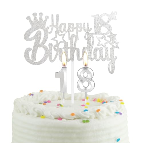 18-jähriges Silber Geburtstag Kuchen Kerze, Partykerze mit Tortenaufsatz, Silber Party Kerze Cake Topper für Jungen Mädchen Männer Frauen, 18 Geburtstag Dekoration, Hochzeitstag 18-jähriges Silber Geburtstag Kuchen Kerze, Partykerze mit Tortenaufsatz, Silber Party Kerze Cake Topper für Jungen Mädchen Männer Frauen, 18 Geburtstag Dekoration, Hochzeitstag von mciskin