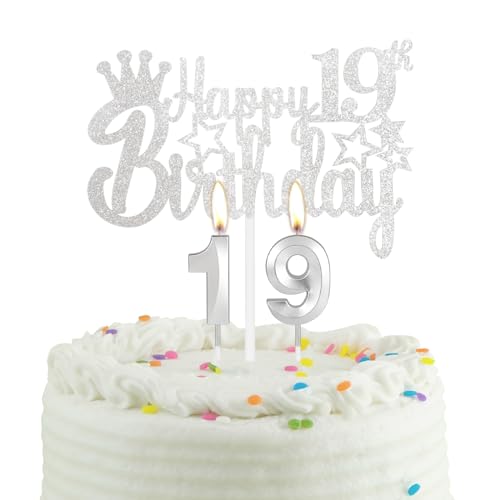 19-jähriges Silber Geburtstag Kuchen Kerze, Partykerze mit Tortenaufsatz, Silber Party Kerze Cake Topper für Jungen Mädchen Männer Frauen, 19 Geburtstag Dekoration, Hochzeitstag 19-jähriges Silber Geburtstag Kuchen Kerze, Partykerze mit Tortenaufsatz, Silber Party Kerze Cake Topper für Jungen Mädchen Männer Frauen, 19 Geburtstag Dekoration, Hochzeitstag von mciskin