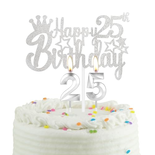 25-jähriges Silber Geburtstag Kuchen Kerze, Partykerze mit Tortenaufsatz, Silber Party Kerze Cake Topper für Jungen Mädchen Männer Frauen, 25 Geburtstag Dekoration, Hochzeitstag 25-jähriges Silber Geburtstag Kuchen Kerze, Partykerze mit Tortenaufsatz, Silber Party Kerze Cake Topper für Jungen Mädchen Männer Frauen, 25 Geburtstag Dekoration, Hochzeitstag von mciskin