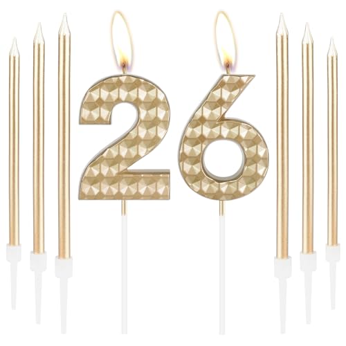 Champagner Gold Kerzen zum 26th Geburtstag, Dekoration für Mädchen, Dekoration zum 26. Geburtstag, 3D-Zahl 26,Gold lange Kerze,Gold Kerzen-Kuchenaufsatz für Mädchen, Kinder, Frauen, Geburtstagsparty Champagner Gold Kerzen zum 26th Geburtstag, Dekoration für Mädchen, Dekoration zum 26. Geburtstag, 3D-Zahl 26,Gold lange Kerze,Gold Kerzen-Kuchenaufsatz für Mädchen, Kinder, Frauen, Geburtstagsparty von mciskin