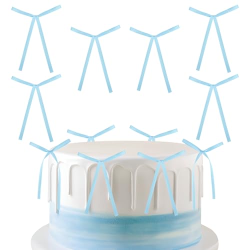 30 Stück blaue Schleifen Kuchendekorationen, hellblaue Schleifen Dekorationen für Geburtstag, Hochzeit, Jahrestag, Babyparty, Kuchendekorationen, blaue Schleifen für Geschenkverpackungen von mciskin