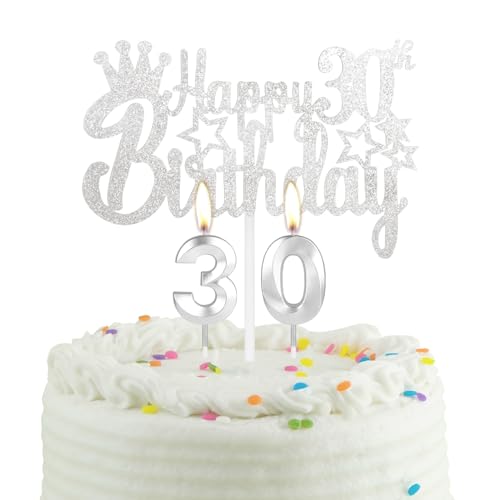 30-jähriges Silber Geburtstag Kuchen Kerze, Partykerze mit Tortenaufsatz, Silber Party Kerze Cake Topper für Jungen Mädchen Männer Frauen, 30 Geburtstag Dekoration, Hochzeitstag 30-jähriges Silber Geburtstag Kuchen Kerze, Partykerze mit Tortenaufsatz, Silber Party Kerze Cake Topper für Jungen Mädchen Männer Frauen, 30 Geburtstag Dekoration, Hochzeitstag von mciskin