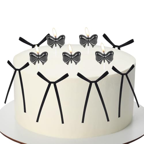 5 x Kerzen und 10 x schwarze Schleifenknoten-Kuchen-Sets, Schleifen-Kuchendekorationen, Hochzeitstags-Kuchendekorationen, Geschenkverpackung, schwarze Schleife, Weihnachtsbaumschmuck. 5 x Kerzen und 10 x schwarze Schleifenknoten-Kuchen-Sets, Schleifen-Kuchendekorationen, Hochzeitstags-Kuchendekorationen, Geschenkverpackung, schwarze Schleife, Weihnachtsbaumschmuck. von mciskin