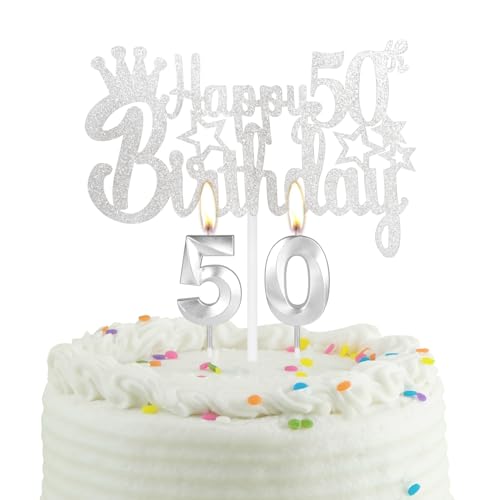 50 Silber Geburtstag Kuchen Kerze, Party Kerze mit Tortenaufsatz, Silber Party Kerze Cake Topper für Jungen Mädchen Männer Frauen, 50 Geburtstag Dekoration, Hochzeitstag 50 Silber Geburtstag Kuchen Kerze, Party Kerze mit Tortenaufsatz, Silber Party Kerze Cake Topper für Jungen Mädchen Männer Frauen, 50 Geburtstag Dekoration, Hochzeitstag von mciskin