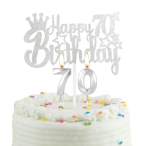 70-jähriges Silber Geburtstag Kuchen Kerze, Partykerze mit Tortenaufsatz, Silber Party Kerze Cake Topper für Jungen Mädchen Männer Frauen, 70 Geburtstag Dekoration, Hochzeitstag 70-jähriges Silber Geburtstag Kuchen Kerze, Partykerze mit Tortenaufsatz, Silber Party Kerze Cake Topper für Jungen Mädchen Männer Frauen, 70 Geburtstag Dekoration, Hochzeitstag von mciskin