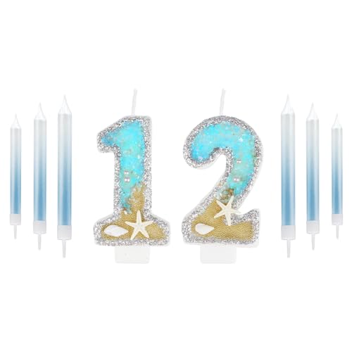 Blau 12th Geburtstag Kerzen,Blau Gold Nummer 12 für Kuchen, Mädchen Jungen 12th Geburtstag Dekorationen, Silbermuschel Pailletten Geburtstagskerzen, Meerjungfrau Themed Geburtstag Dekorationen Blau 12th Geburtstag Kerzen,Blau Gold Nummer 12 für Kuchen, Mädchen Jungen 12th Geburtstag Dekorationen, Silbermuschel Pailletten Geburtstagskerzen, Meerjungfrau Themed Geburtstag Dekorationen von mciskin