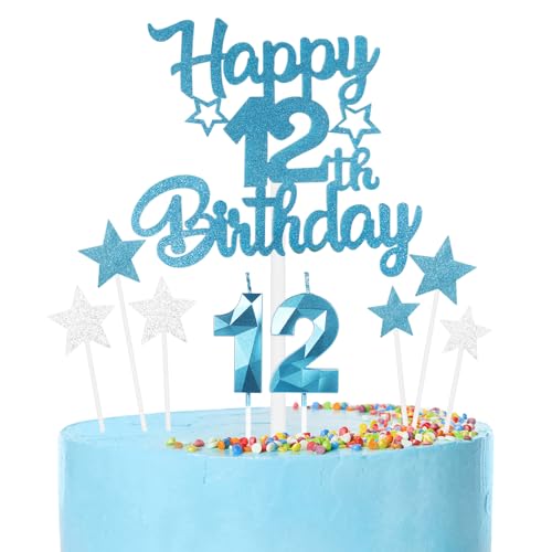 Blaue 12th Geburtstag Kerzen Set, blaue Zahlenkerzen 12 Kerzen für Kuchen, 3D blaue GeburtstagKerze, Herzlichen Glückwunsch zum Geburtstag Kuchen Toppers für Junge Mädchen Geburtstagsparty Dekoration Blaue 12th Geburtstag Kerzen Set, blaue Zahlenkerzen 12 Kerzen für Kuchen, 3D blaue GeburtstagKerze, Herzlichen Glückwunsch zum Geburtstag Kuchen Toppers für Junge Mädchen Geburtstagsparty Dekoration von mciskin