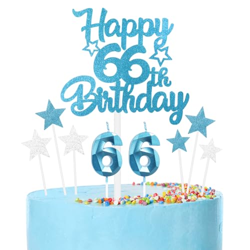 Blaue 66th Geburtstag Kerzen Set, blaue Zahlenkerzen 66 Kerzen für Kuchen, 4D blaue GeburtstagKerze, Herzlichen Glückwunsch zum Geburtstag Kuchen Toppers für Frauen Männer Geburtstagsparty Dekoration von mciskin