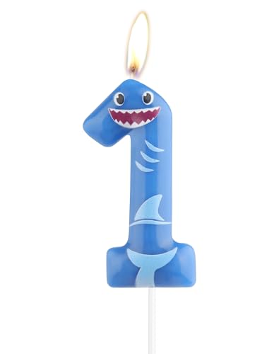 Blaue Hai-Kerzen, Zahl 1 Geburtstagskerzen, Hai-Party-Topper für Kuchen, 1. Happy Birthday-Kerze, Hai-Themenparty-Dekorationen für Jungen, Mädchen, Baby Blaue Hai-Kerzen, Zahl 1 Geburtstagskerzen, Hai-Party-Topper für Kuchen, 1. Happy Birthday-Kerze, Hai-Themenparty-Dekorationen für Jungen, Mädchen, Baby von mciskin