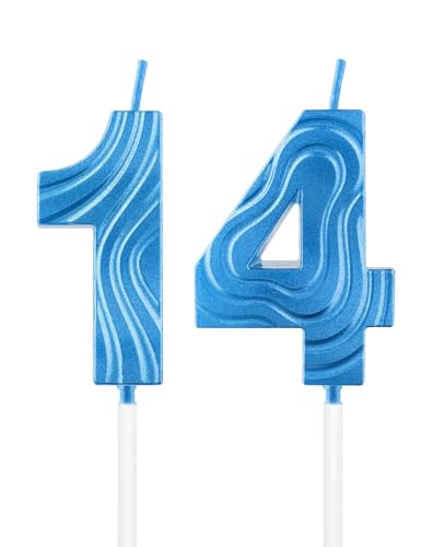 Blaue Kerze mit der Zahl 14, saphirblaue Kerze zum 14. Geburtstag, Kuchenkerzen, Dekorationen für Abschlussfeier, Geburtstag, Jahrestag, Feier, Topper Supplies Blaue Kerze mit der Zahl 14, saphirblaue Kerze zum 14. Geburtstag, Kuchenkerzen, Dekorationen für Abschlussfeier, Geburtstag, Jahrestag, Feier, Topper Supplies von mciskin