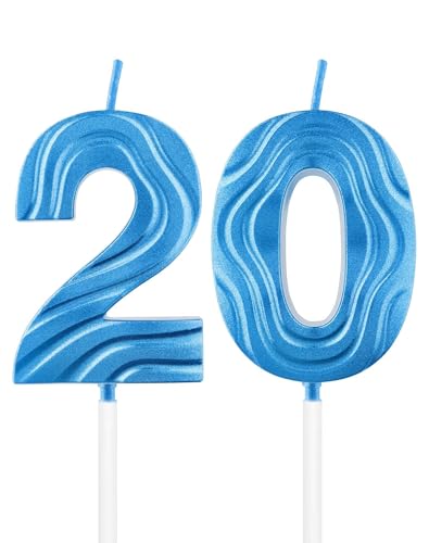 Blaue Kerze mit der Zahl 20, saphirblaue Kerze zum 20. Geburtstag, Kuchenkerzen, Dekorationen für Abschlussfeier, Geburtstag, Jahrestag, Feier, Topper Supplies von mciskin